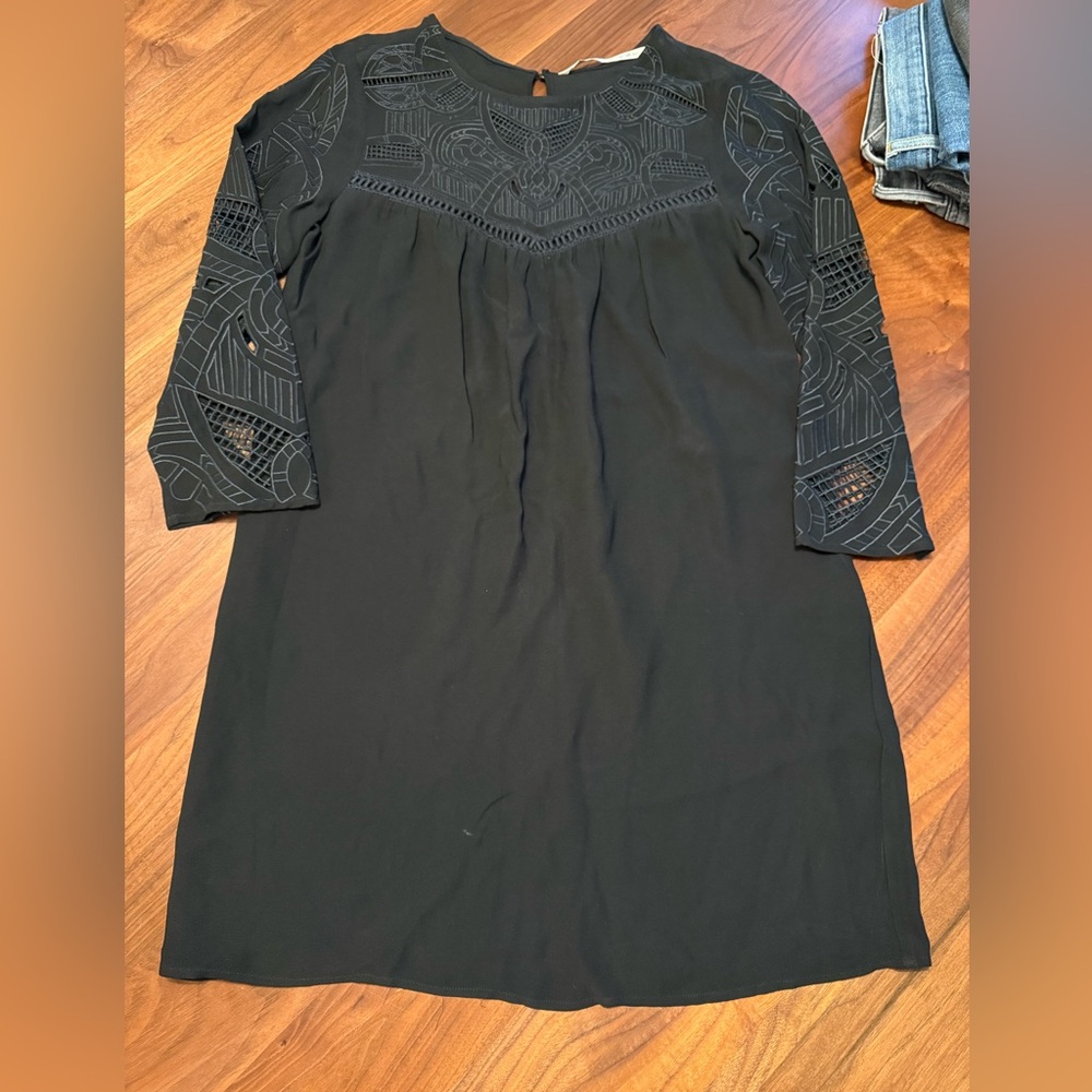 Twelfth Street by Cynthia Vincent Black Dress with Detailed Sleeves lined